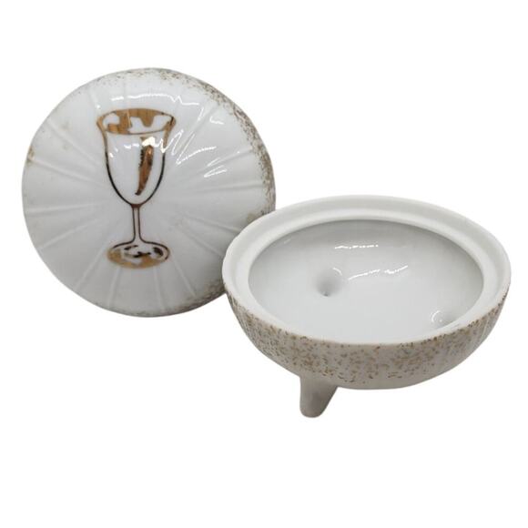 Vintage Trinket Ring Gift Box Bone China Champagne Wine Glass Top Audre' Calif - Picture 2 of 14